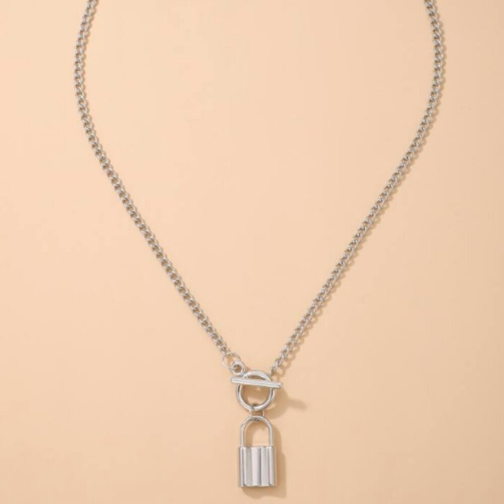 925 Sterling Silver Padlock Toggle Necklace